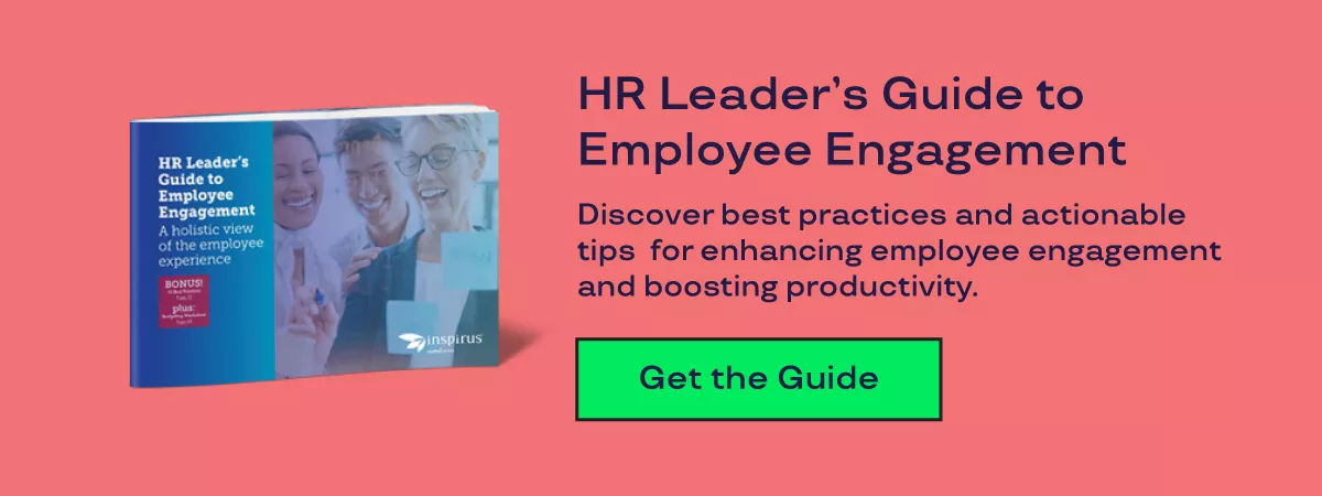 Graphic says "HR Leader's Guide to Employee Engagement. Discover best practices and actionable tips for enhancing employee engagement and boosting productivity. 