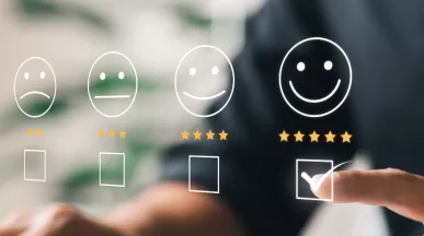 Shows an employee selecting an scale whether they are happy or not with their job