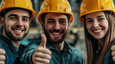 Three frontline employees giving a thumbs up