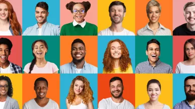 A grid with smiling employees across the generations